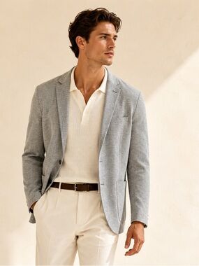 Selected Homme Knit Blazer Textured Grey Tailored Jacket Quiet Luxury Sz 46R